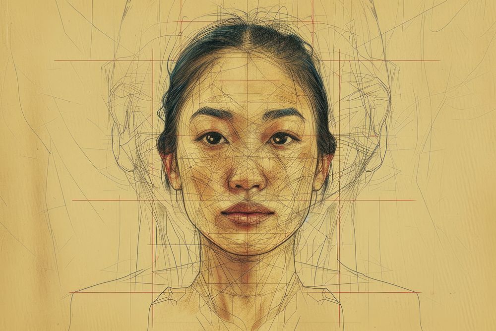 Asian adult drawing portrait sketch.