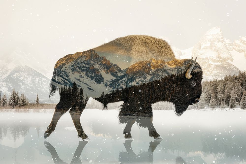 Animal with climate change background wildlife mammal bison.