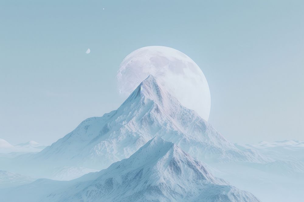 Snow mountain moon landscape astronomy.