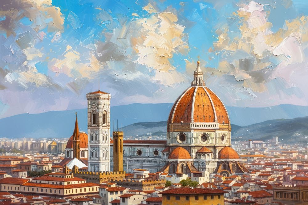 The iconic Florence Cathedral painting tower architecture.