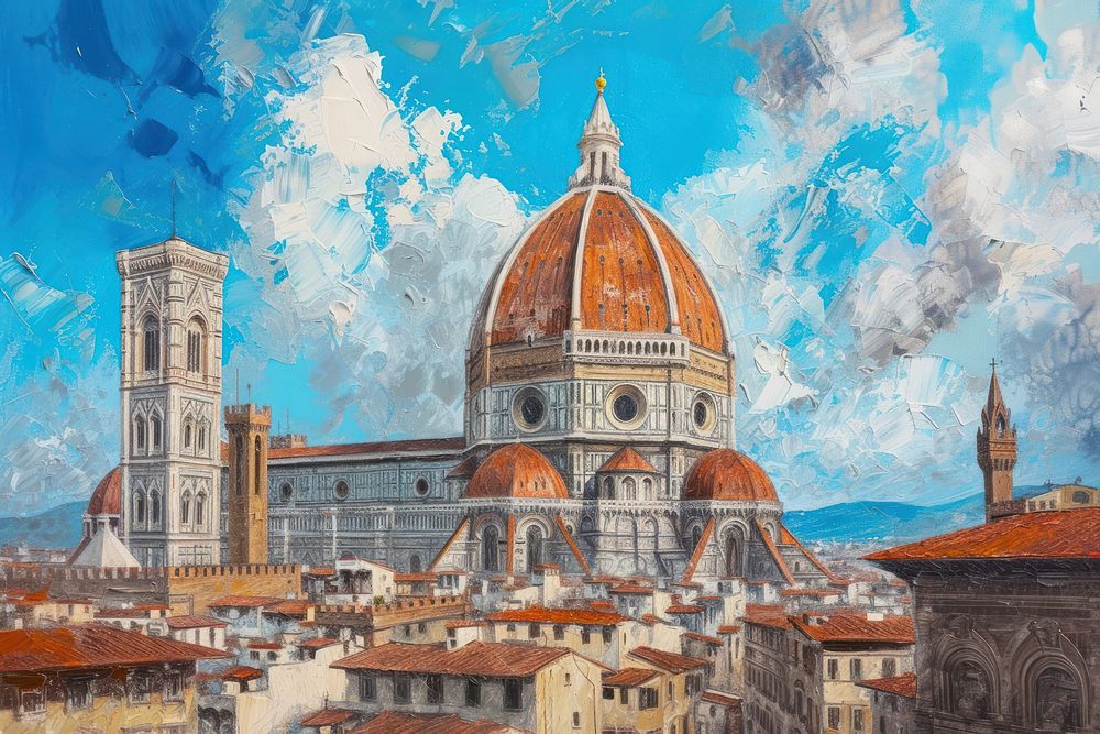 The iconic Florence Cathedral painting architecture building.