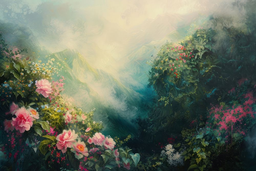 Flower mountain painting backgrounds outdoors.