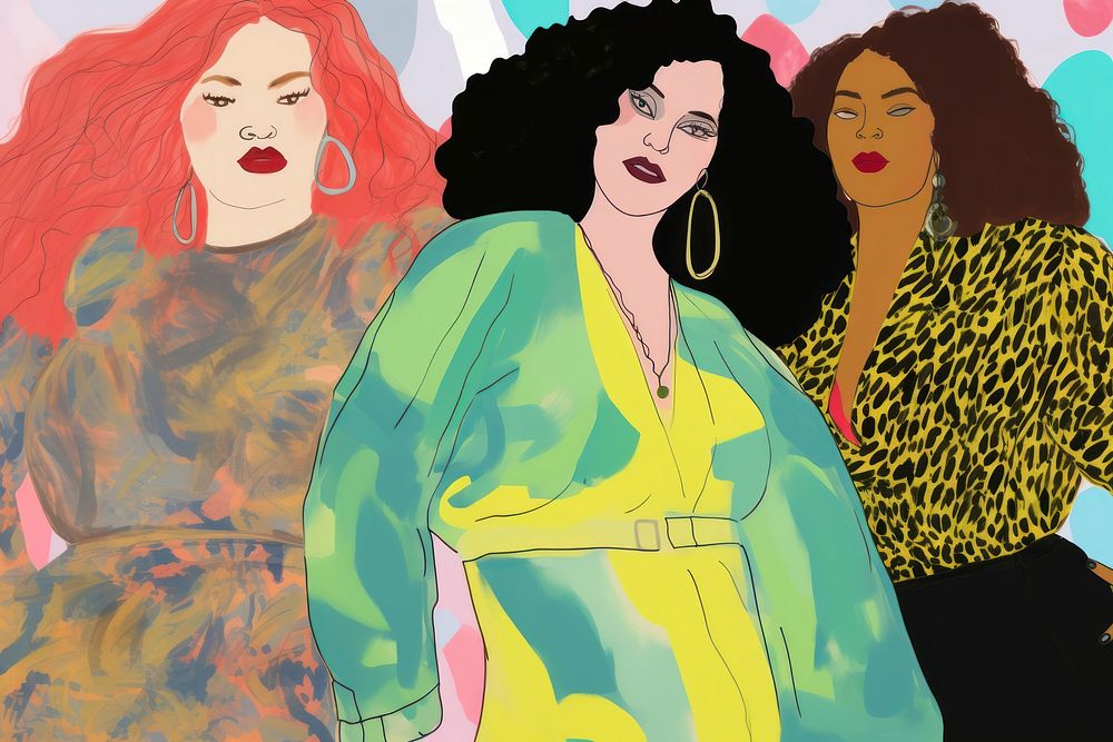 Plus size woman models art painting drawing.