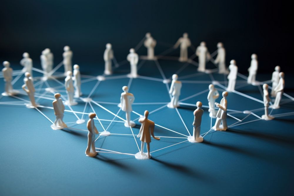 Interaction between people figurine network circle.