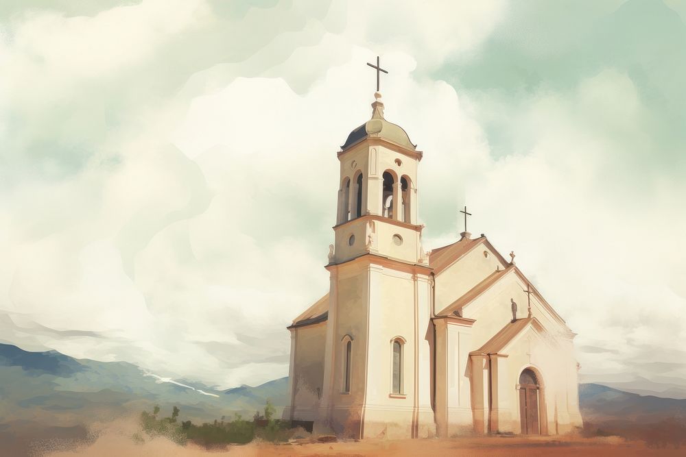 Illustration of church architecture building painting.