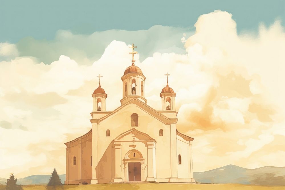 Illustration of church architecture building painting.