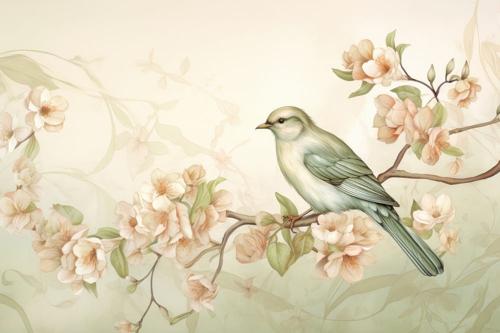 Illustration of bird and flowers painting animal art.