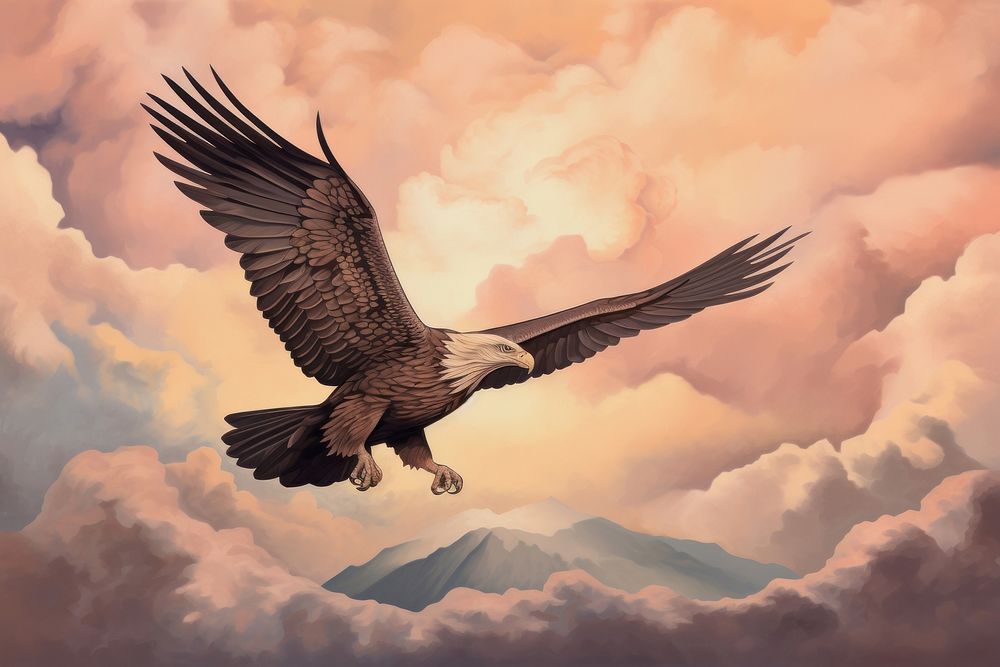 Illustration of eagle and cloud painting vulture animal.