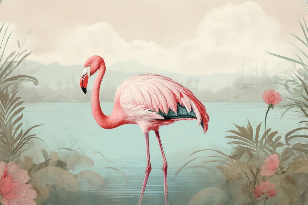 Illustration of flamingo animal bird wildlife.