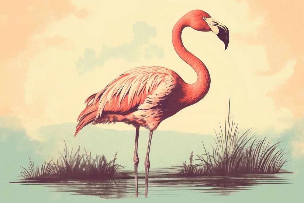 Illustration of flamingo animal bird beak.