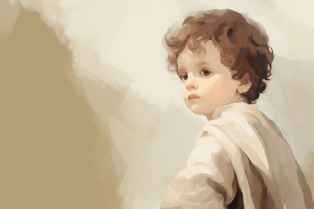 Illustration of kid painting portrait baby.