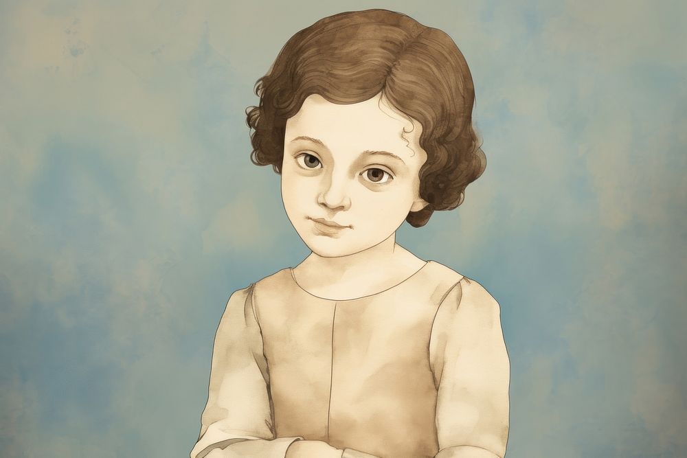 Illustration of kid painting art portrait.