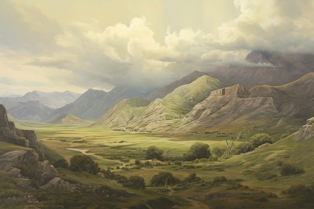 Illustration of landscapes wilderness panoramic mountain.