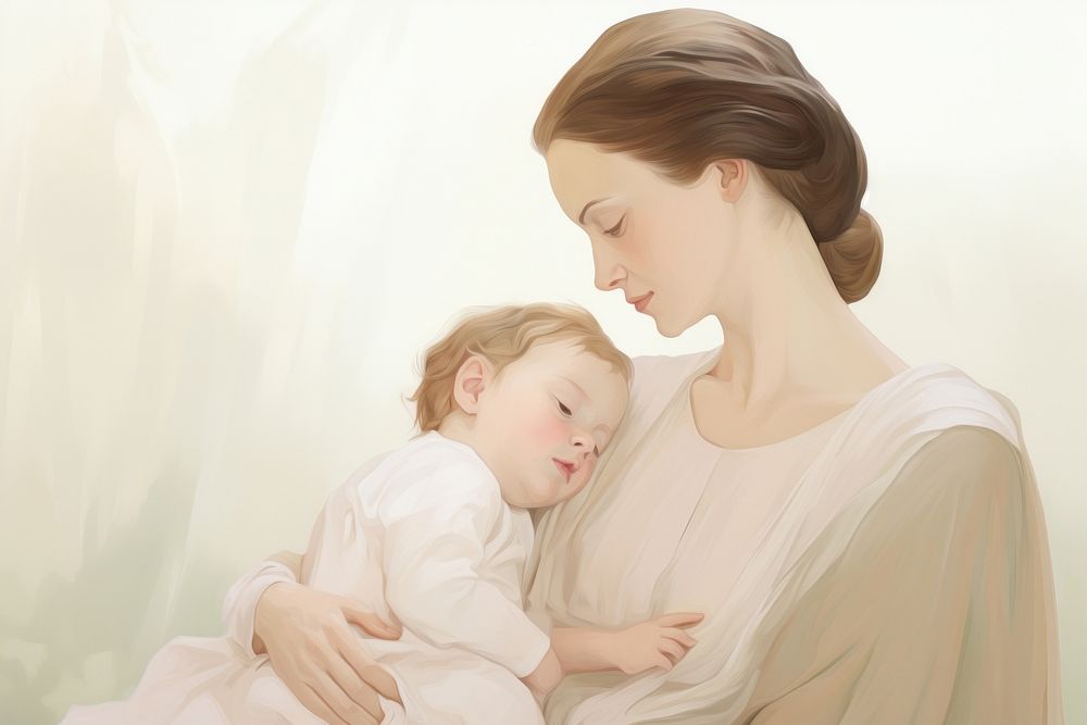 Illustration of mother portrait newborn adult.
