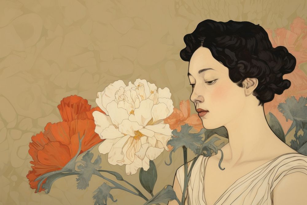 Illustration of woman and flower painting art adult.