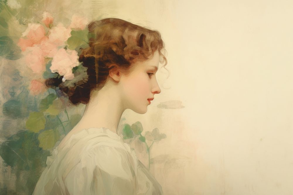 Illustration of woman and flower painting art portrait.