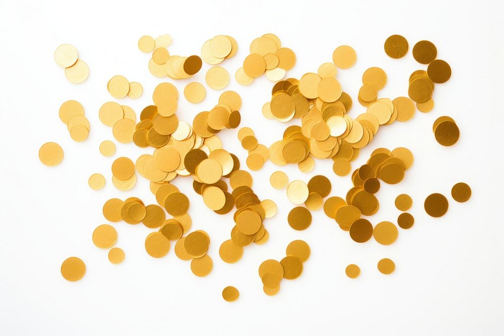 Gold confetti backgrounds coin white background.