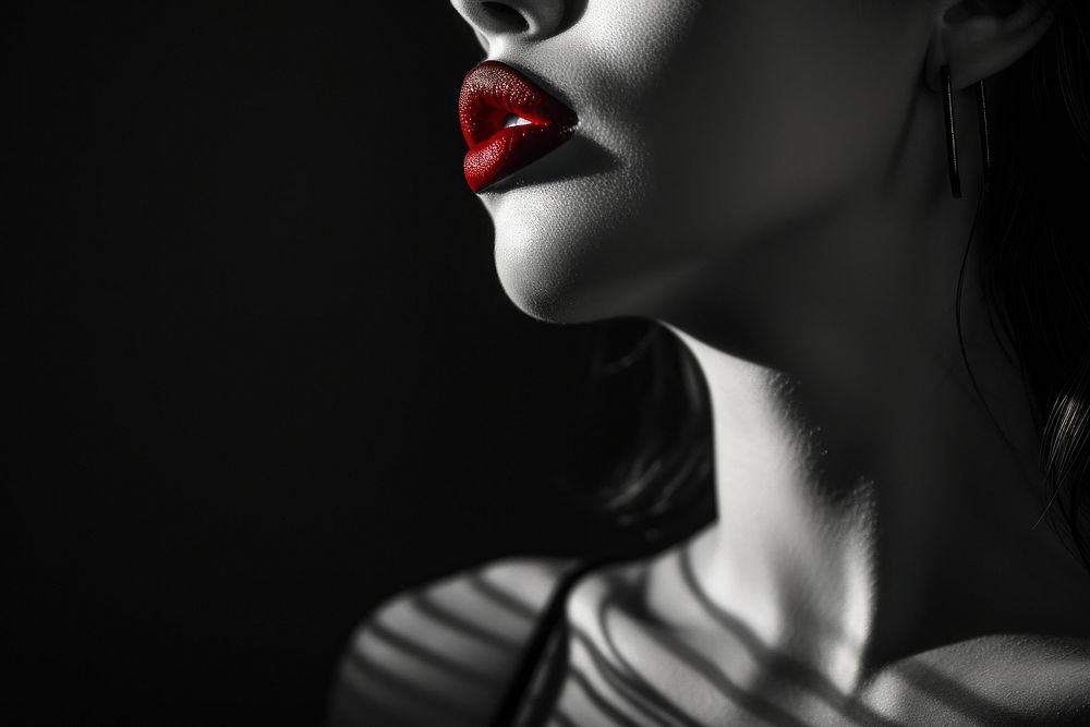 Woman with red lip photography monochrome cosmetics.