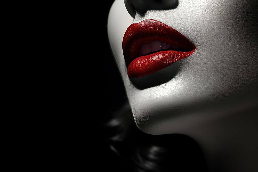 Woman with red lip photography monochrome cosmetics.
