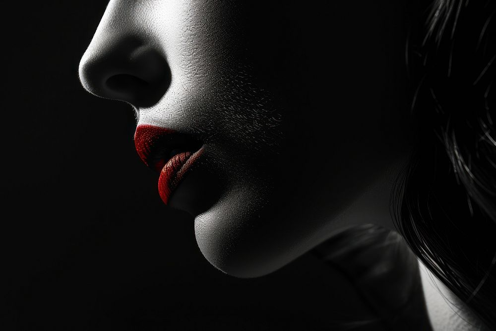 Woman with red lip photography monochrome portrait.