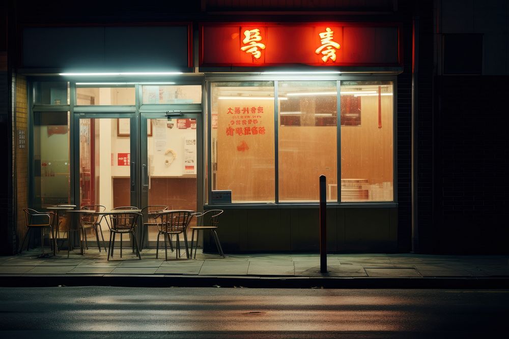 Chinese takeaway restaurant outdoors street light.