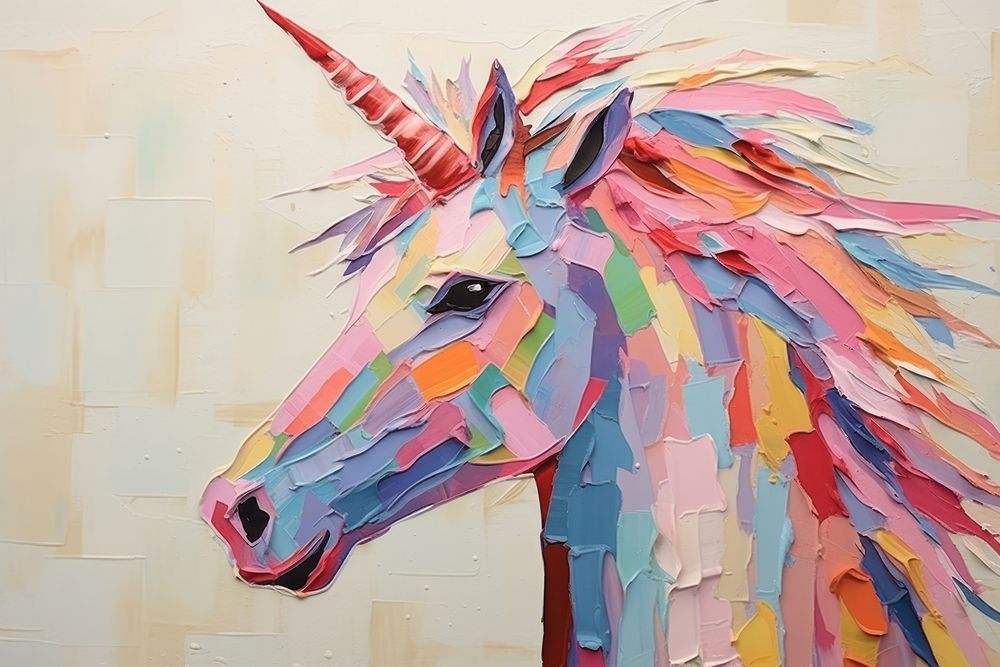 Abstract unicorn of ripped paper art painting animal.