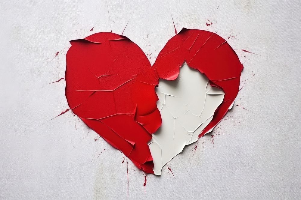 Abstract broken heart ripped paper creativity misfortune splattered.