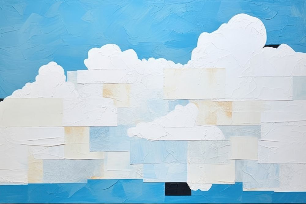 Abstract cloud and bule sky of ripped art painting wall.