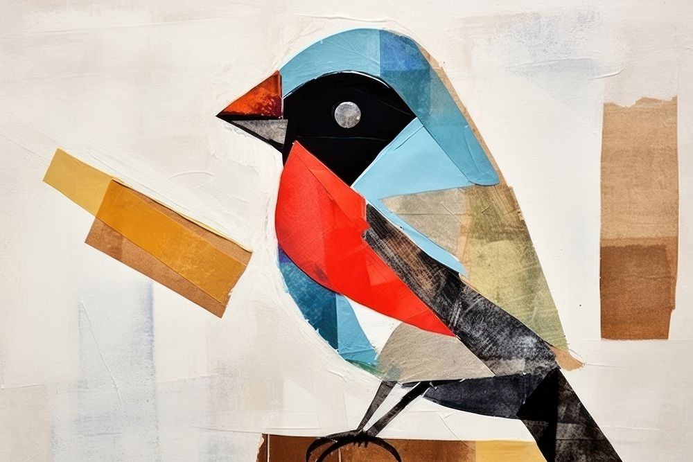 Abstract cute bird ripped paper art painting creativity.