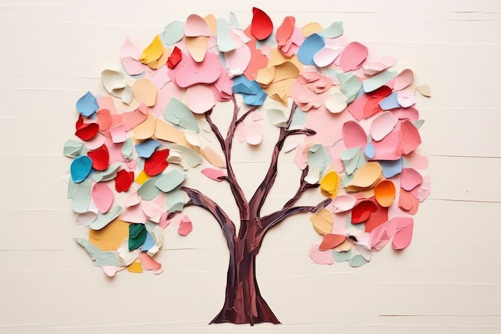 Simple abstract cute tree ripped paper collage art creativity decoration.