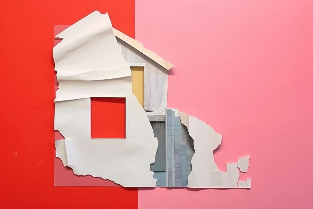 Abstract house of ripped paper art architecture creativity.