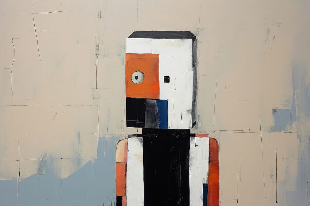 Abstract robot ripped paper art painting wall.