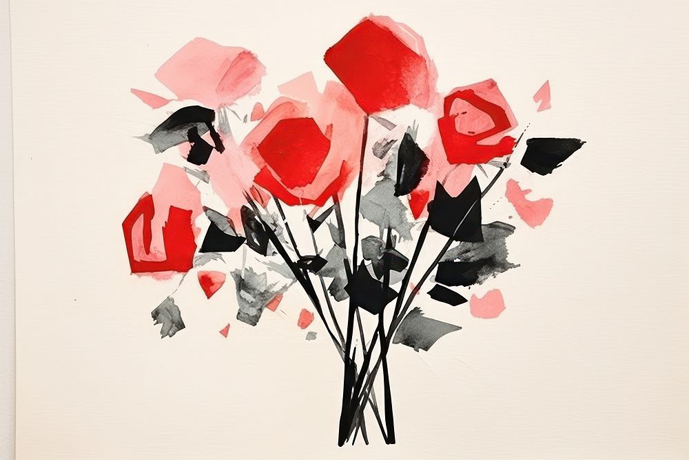 Abstract rose bouquet ripped paper art painting flower.