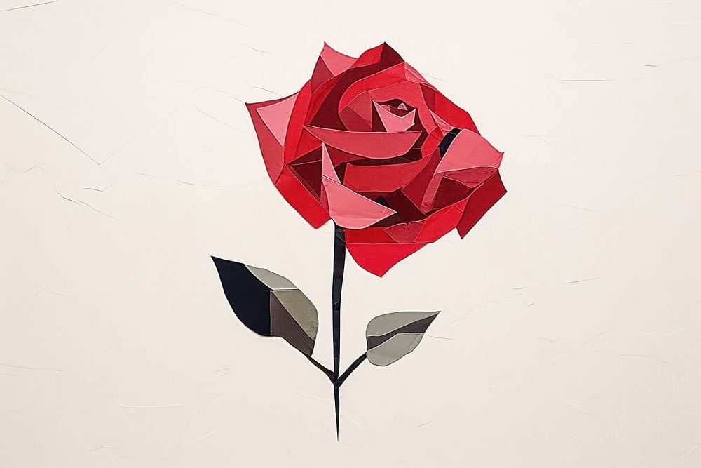 Simple abstract rose ripped paper collage art flower plant.