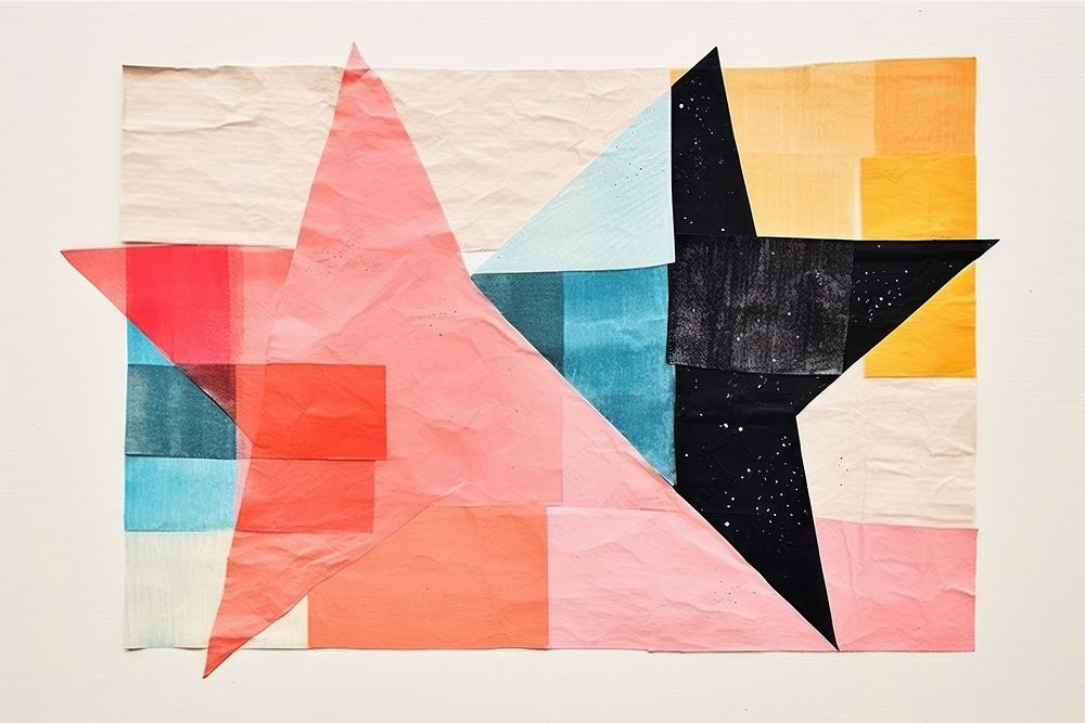 Abstract star ripped paper art painting collage.