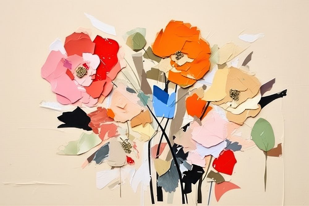 Flowers art painting collage.