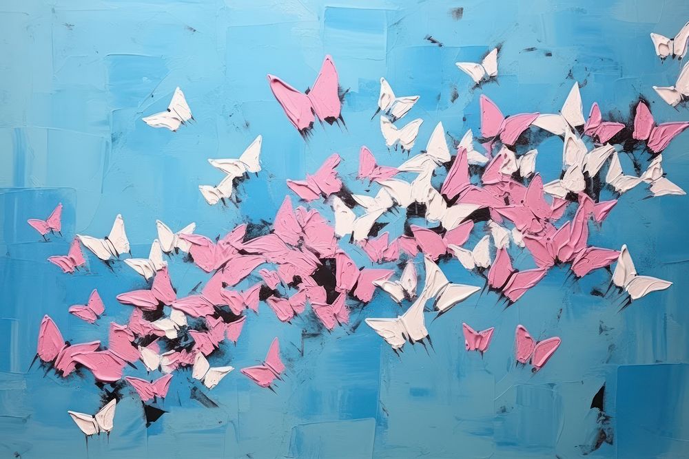 Flock of butterflies flying in the sky art animal paper.