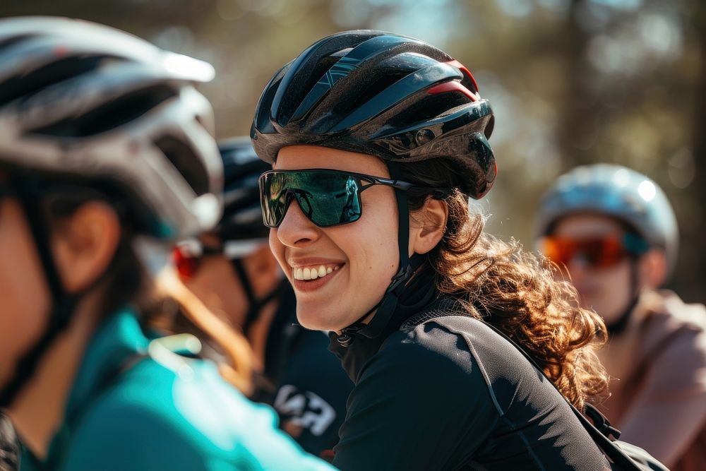Portrait glasses cycling helmet.