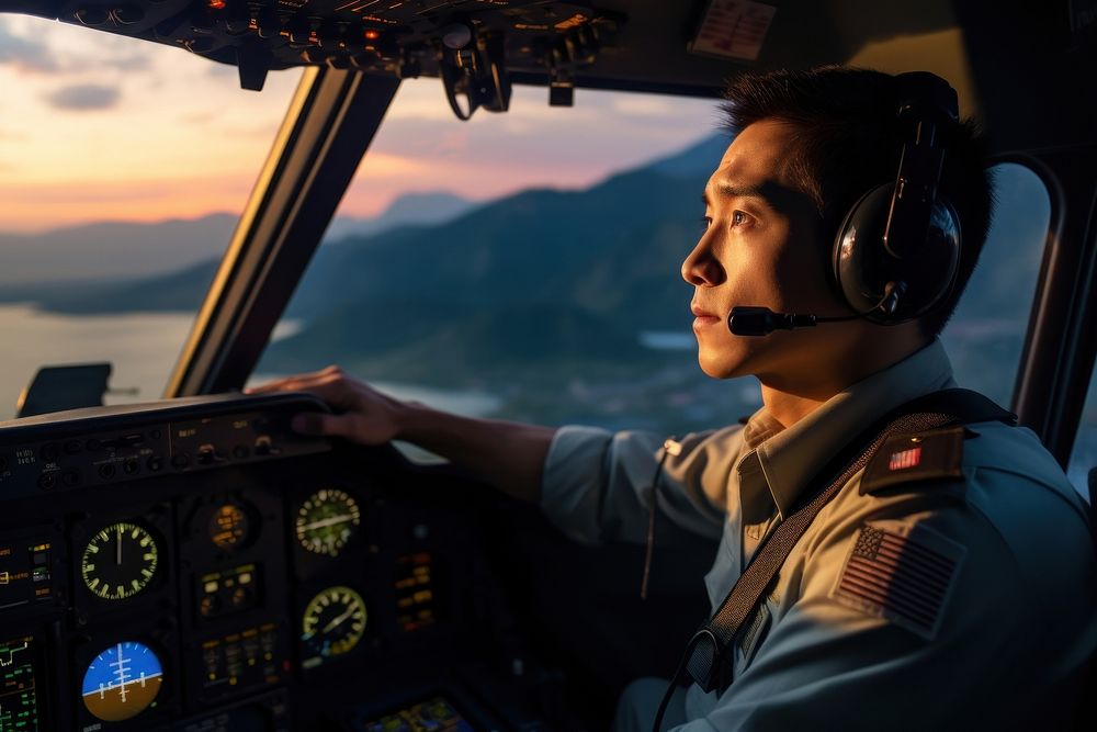 Chinese pilot headphones airplane aircraft.