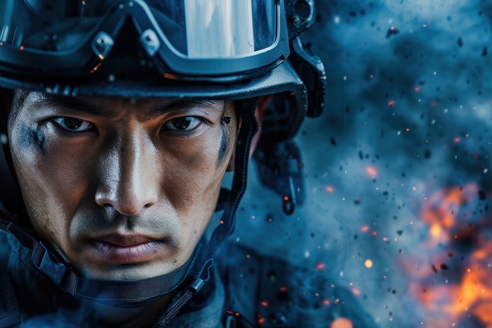Japanese firefighter portrait helmet adult.