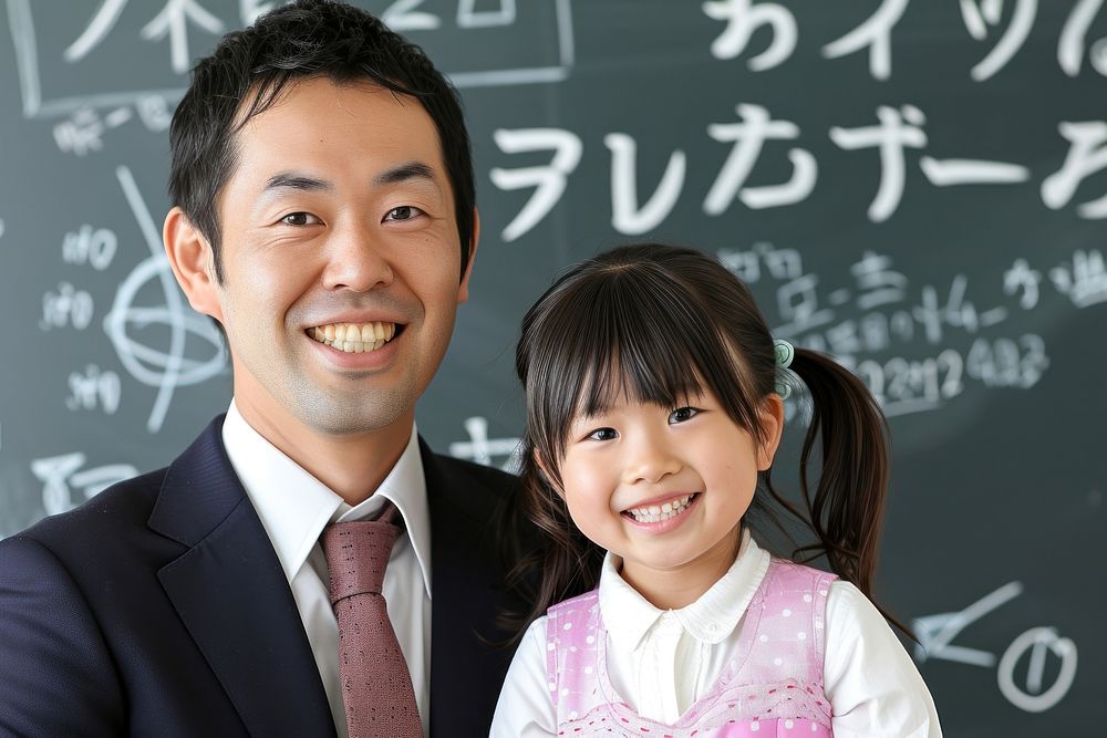 Japanese kid Teacher blackboard child adult.