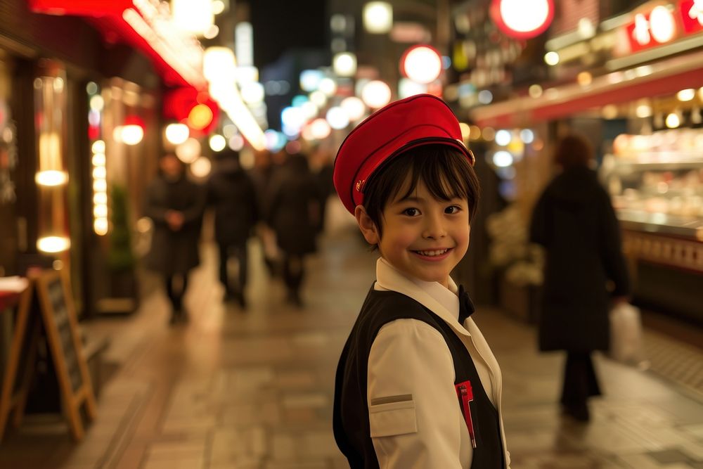 Japanese kid Waiter portrait street adult.