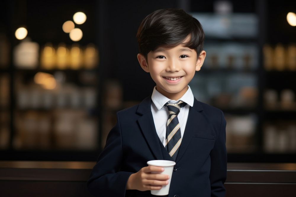 Japanese kid Barista smile child tie.