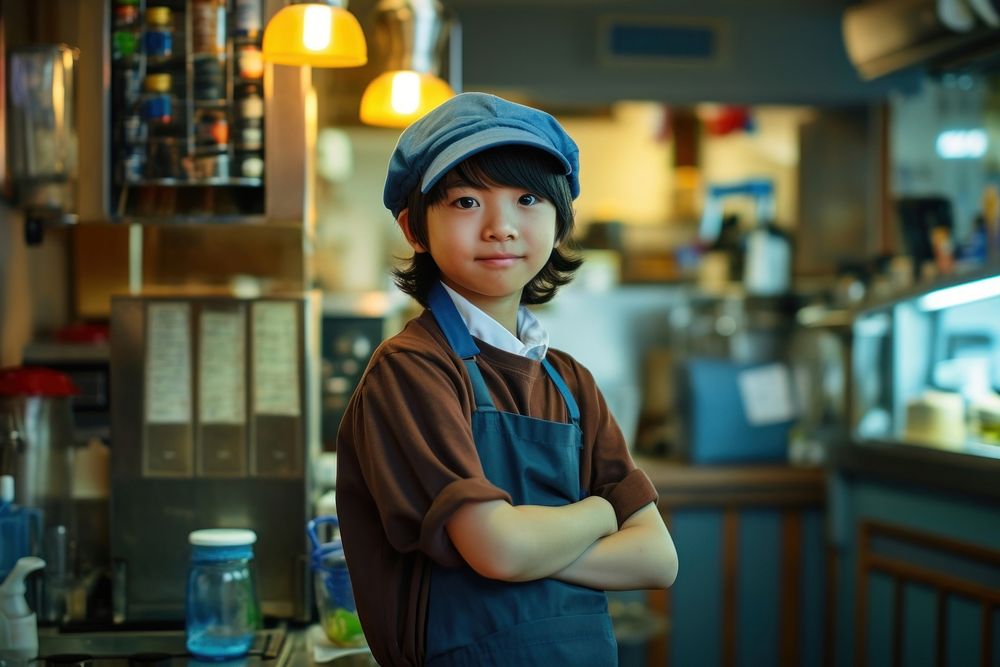 Japanese kid Barista bar restaurant protection.