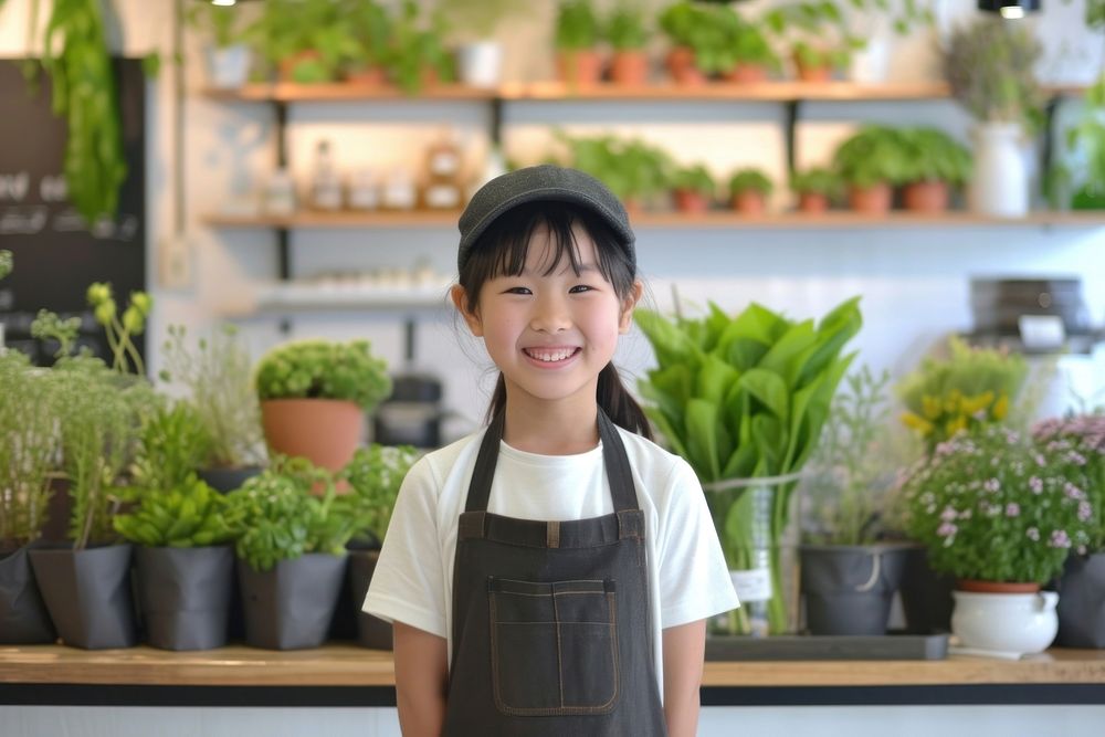 Japanese kid Florist child plant entrepreneur.