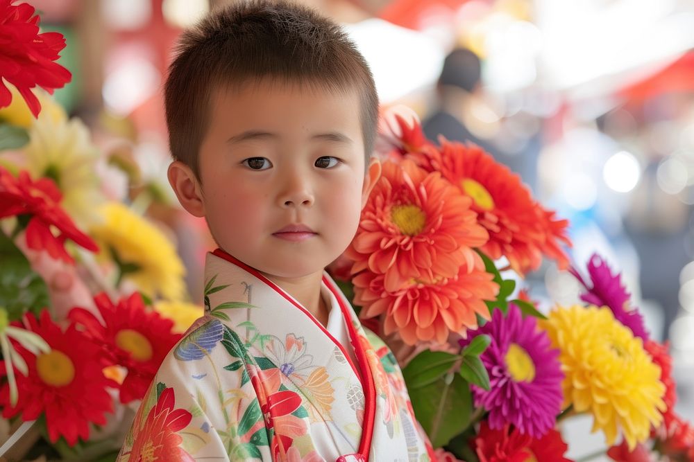 Japanese kid Florist portrait flower child.