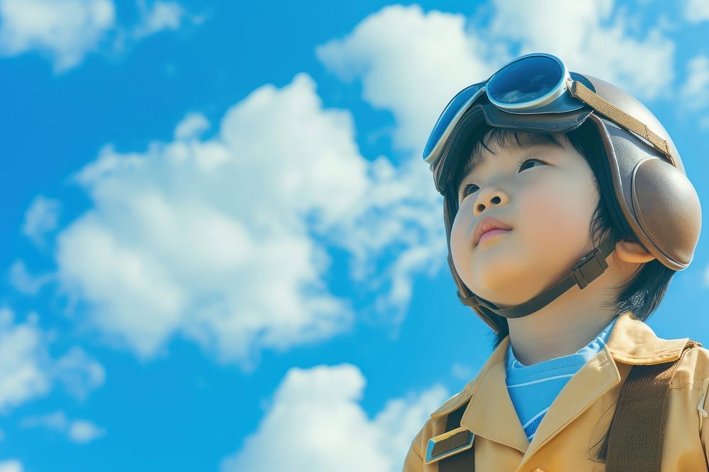 Japanese kid Pilot outdoors cartoon helmet.