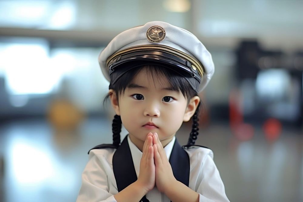 Japanese kid Pilot innocence headwear portrait.