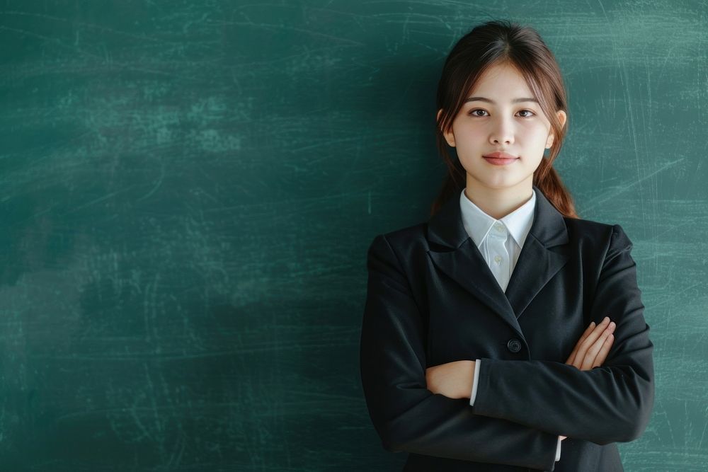 Japanese woman Teacher blackboard teacher contemplation.