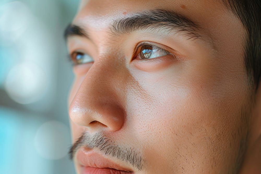A young Malaysian man Healthy skin adult face contemplation.